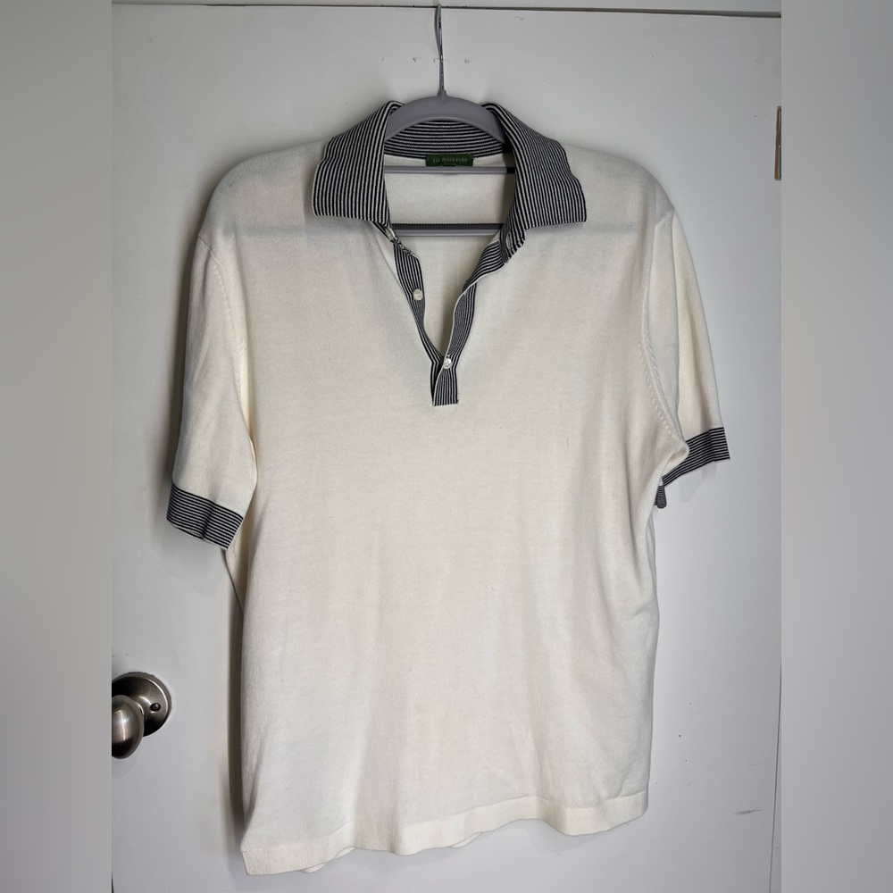 Sid Mashburn Cream Polo with Black Striped Collar